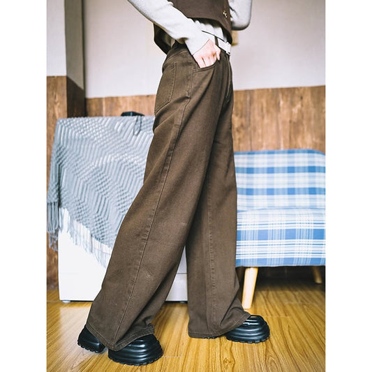 [Kokaisha---Jiku Brownma Series] ★Denim pants with belt★ Brushed lining, thick bottoms, pants, cotton, easy to match