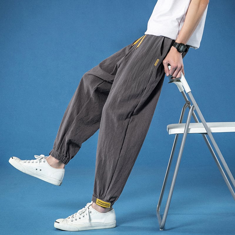 [Ushio Hyakudan Series]★China style trousers★ 3 colors, nine-quarter length, large size, slimming, unisex, men's, gray, black, gray green