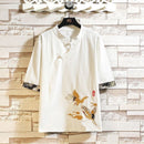 [Hanfan Series] ★China style tops★ 3 color T-shirt Crane pattern 3/4 sleeves Black White Gray Large size