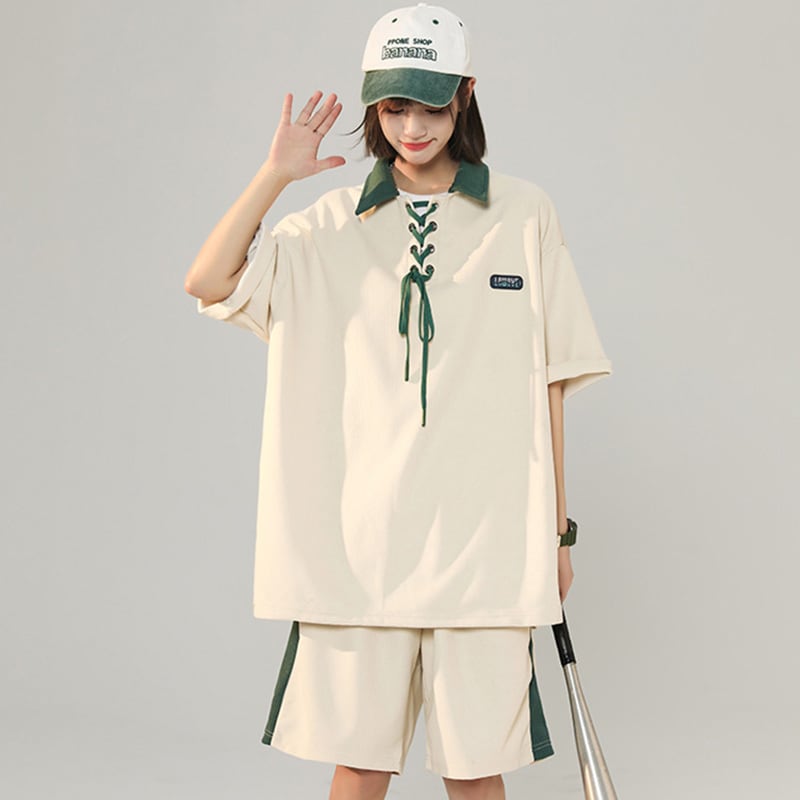 【SENSUシリーズ】★セットアップ★ POLOシャツ+短パン 男女兼用 メンズ 半袖トップス 2点セット 夏服