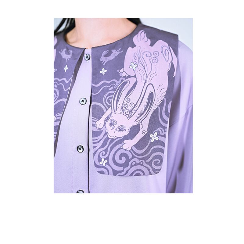 [Old Monster --- Rabbit Series] ★China style shirt★ 2color tops 3/4 sleeve tops black purple