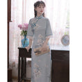 Load image into Gallery viewer, [Dust Smoke Cloud Dream --- Unlan Jade Nishiki Series]★China-style dress★Cheongsam dress, Chinese clothes, short sleeves, long length, butterfly ornament included
