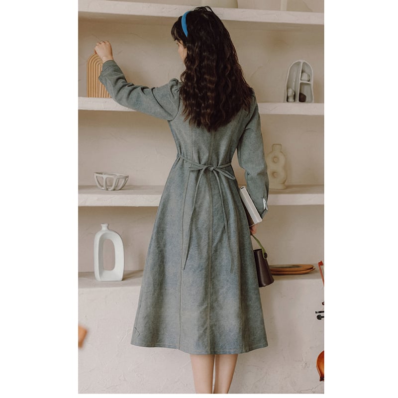 [YUJIAN Series] ★Dress★ Denim dress Retro Easy to match Date Improves temperament Commuting Blue Blue