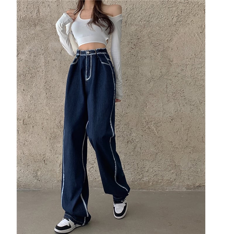 [Left Little Sister Series]★Denim Pants★ Gaucho Pants High Waist Fashion Slimming Blue Blue SML XL