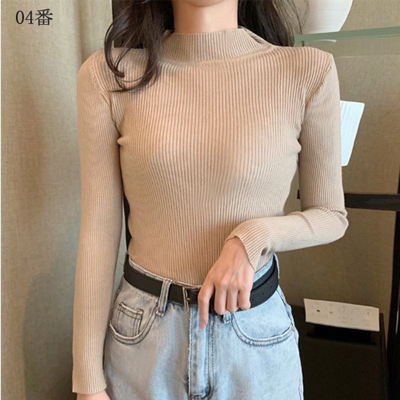 ★Knit tops★ 10 color selection Easy to match Slimming Easy to match Blue Black Red Pink Green Gray White Cheap