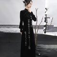 Load image into Gallery viewer, [Big Blue Dragon Series] ★China style dress★ Long length Kanji pattern embroidery Velvet black Black
