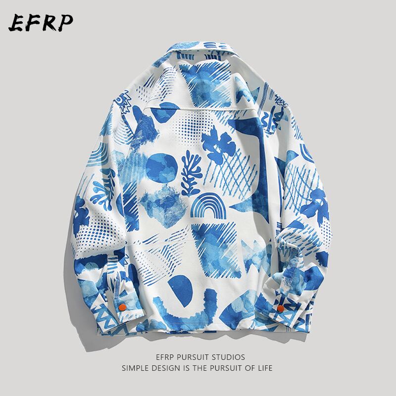 [EFRP Series]★Shirt★ 2color Tops Unisex Men's Blue Yellow Floral Pattern ML XL 2XL Print