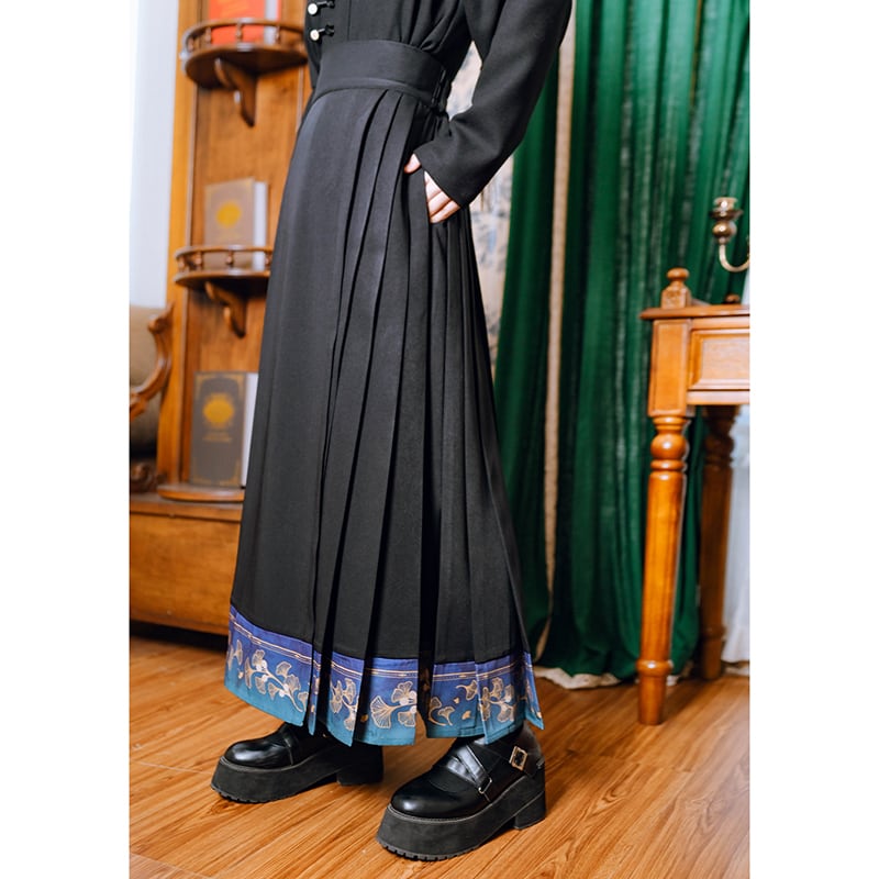 [Kokaisha --- Leaf Collection Series] ★Chinese style skirt★ Bottoms Hanfu skirt Switching Black Black