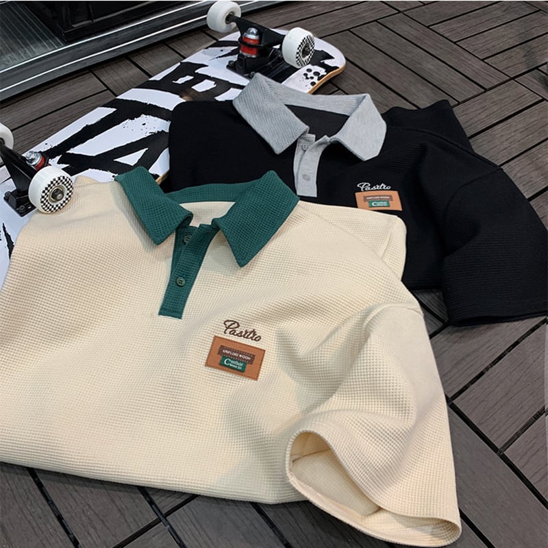 【逃離地球シリーズ】★POLOシャツ★ 4color トップス 半袖シャツ 男女兼用 メンズ ベージュ ブラック ワインレッド グリーン