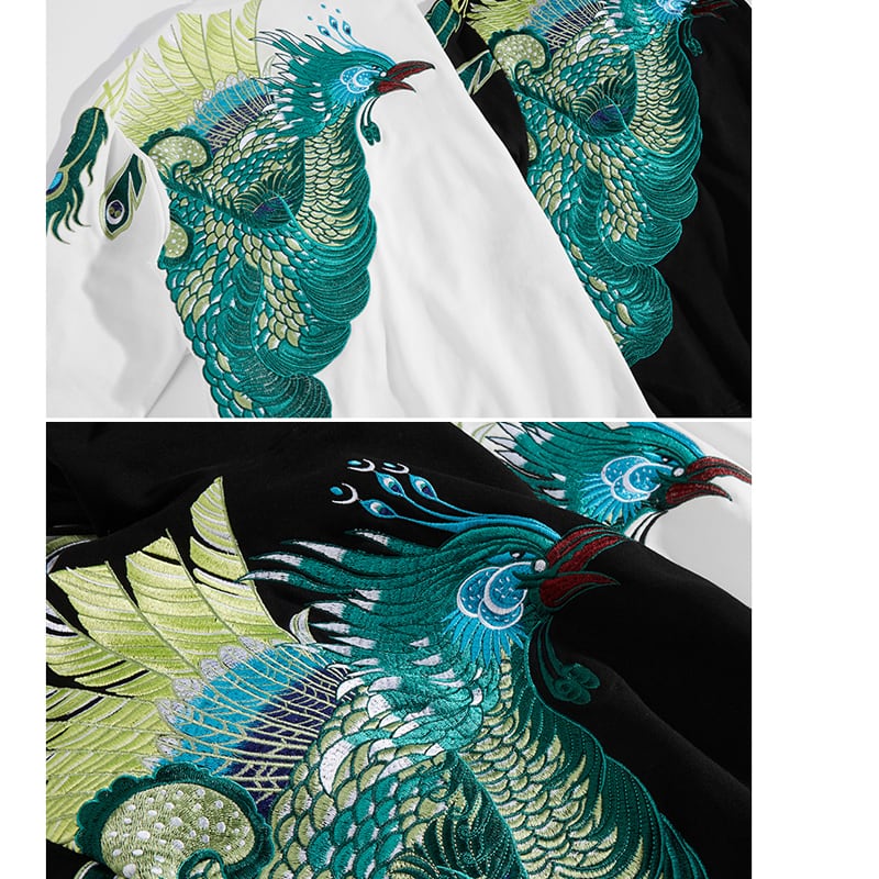 [Machiha clan series] ★Embroidery Chinese style hoodie★ 2color black or white peacock original cool