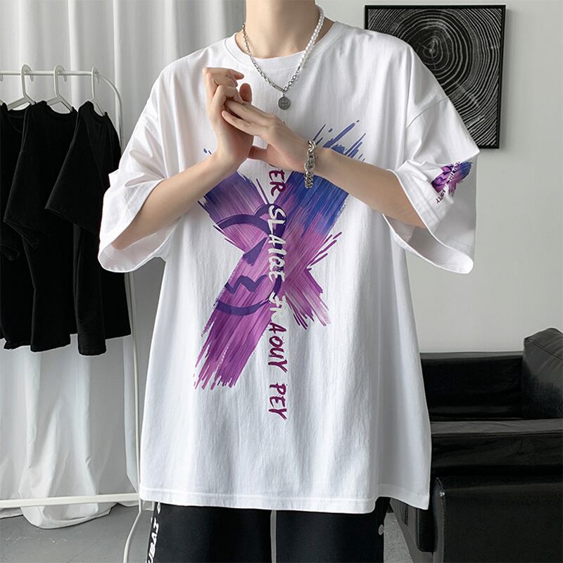 [SGLL Series]★T-shirt★ 3 colors men's unisex butterfly summer black white purple large size