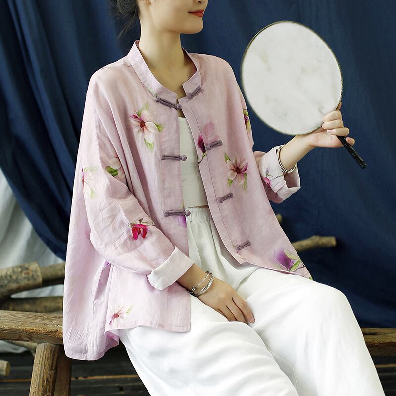 [LINASHANG Series] ★China style tops★ 3color shirt Improved temperament Improved Tang suit Loose print