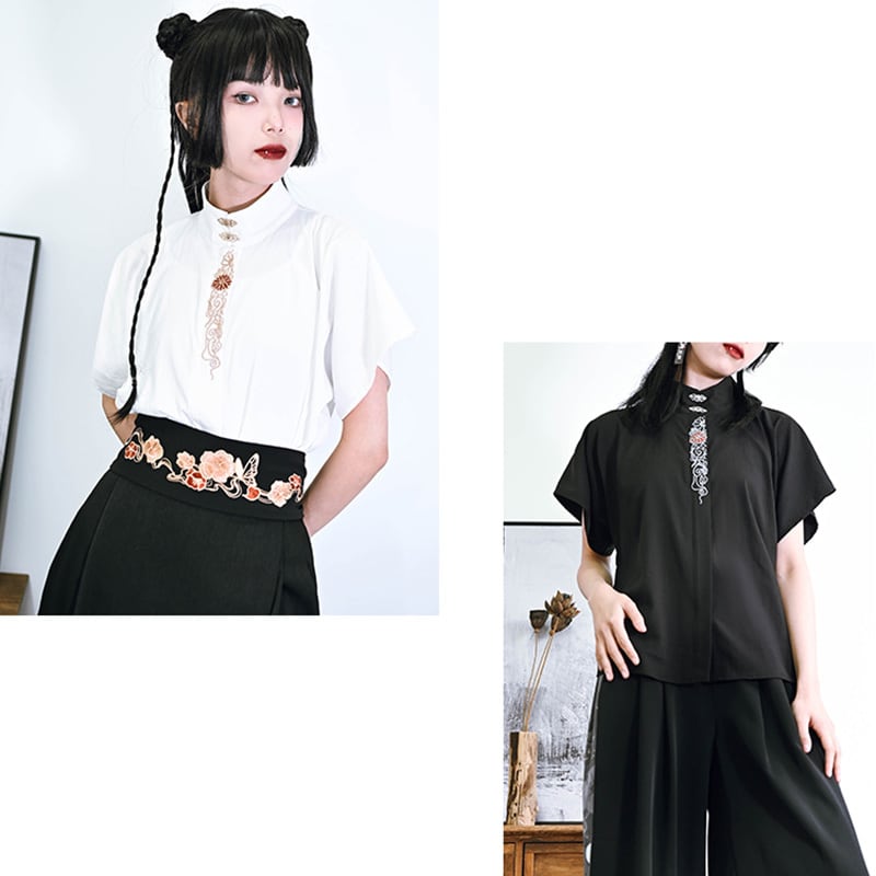 [Ancient monster --- butterfly effect series] ★China style top★ Blazer short sleeve embroidery butterfly short length black black