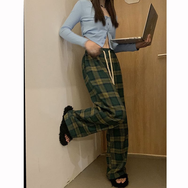 [MEIMEI Series]★Pants★ 2color Casual Pants Bottoms Plaid Pattern Green Red Green Red