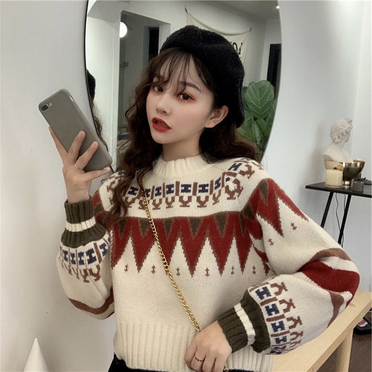 [XIAOXIN Series] ★Sweater★ Tops Christmas Short Length Cute New Year Date Autumn/Winter Clothes Easy to match