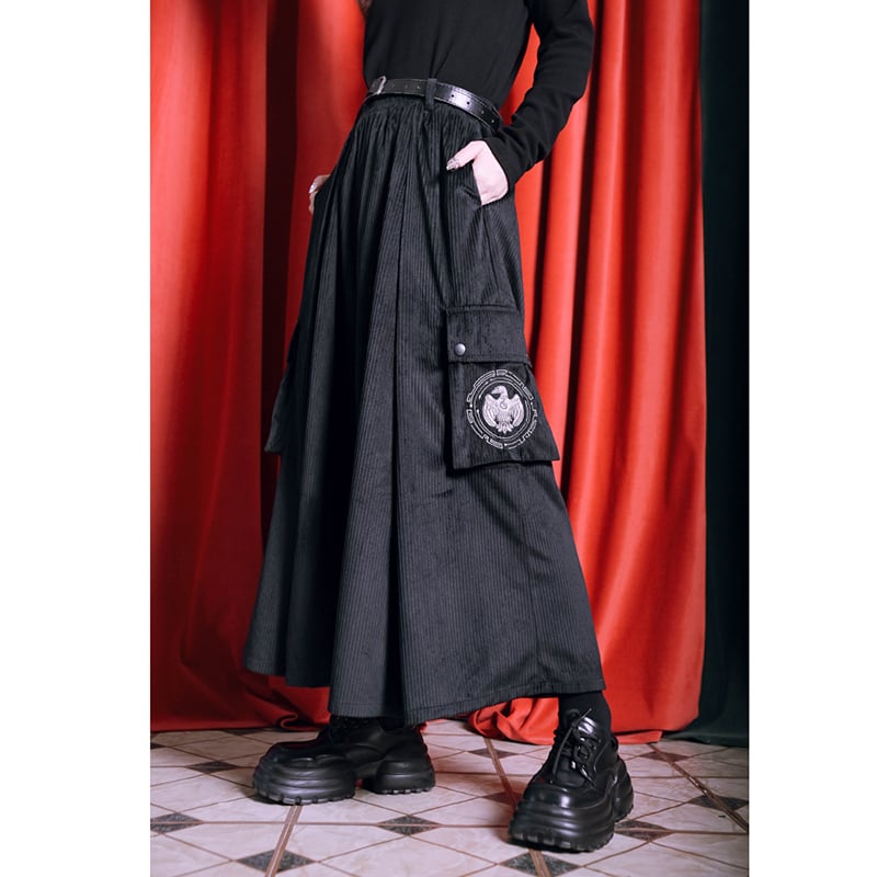 [Ancient Monster---Gold Series]★China style pants★Bottoms Gaucho pants nine-quarter length corduroy black