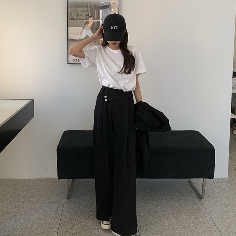 [Left Sister Series]★Gaucho Pants★ Casual Pants 2color Plain High Waist SML Slimming Fashion