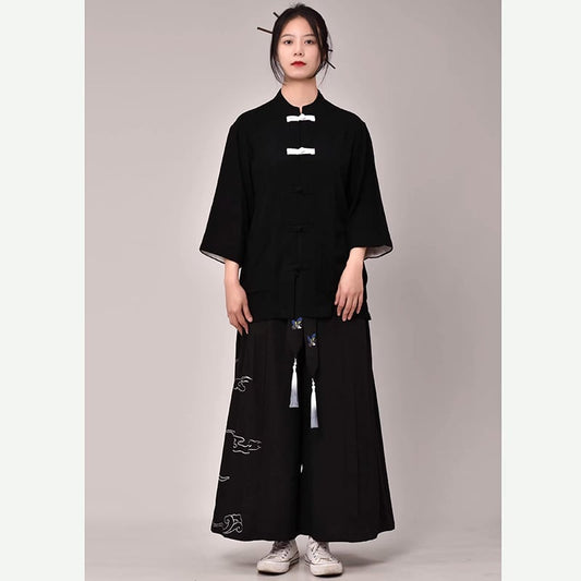 [Adoki series]★China style pants★ Gaucho pants unisex men's black black large size