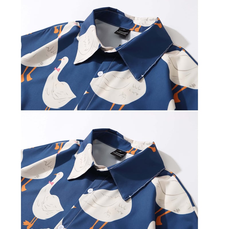 [MOISHE TIDE Series]★Shirt★ 3color Print Animal Pattern Summer Unisex Blue Red Light Gray Loose