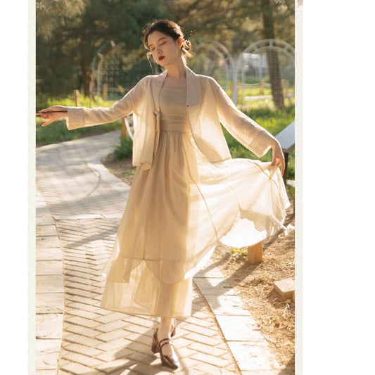 [Az Suna Series] ★Chinese style setup★ Improved Hanfu Thin outerwear + Hanging dress 2color Beige Purple