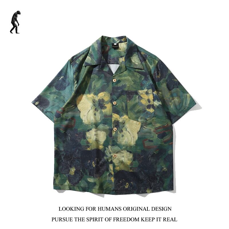 [Jinxu Humanity Series]★Shirt★ Tops Retro Casual Loose Oil Painting Style Men's Couple Clothes Unisex Costume