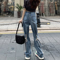 Load image into Gallery viewer, [Kumikumi Series]★Denim pants★ Bottoms Slimming long length Unique design Blue Blue SML XL
