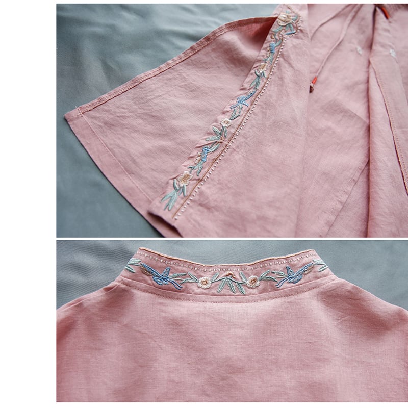 [Kofuku Series]★China style shirt★ 4color long shirt ethnic style blue white pink yellow