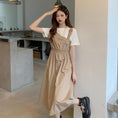 Load image into Gallery viewer, [YUNXI Series] ★One Piece★ 2color Short Sleeve Dress Switching Fake Layered Large Size Brown Black
