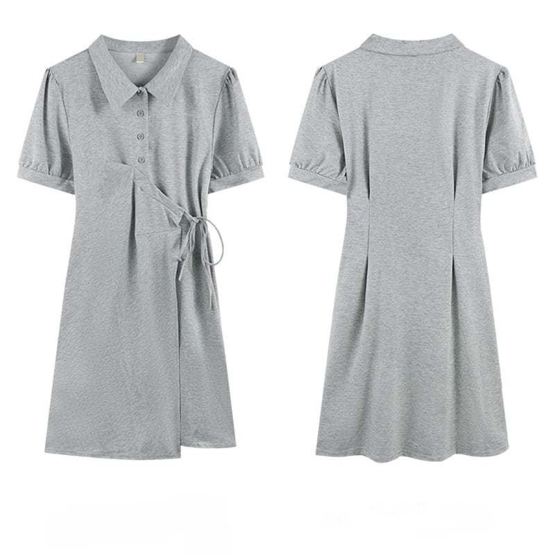 [YIHAO Series] ★Dress ★ 2color Short Sleeve Dress Short Length Dress Women's Gray Black