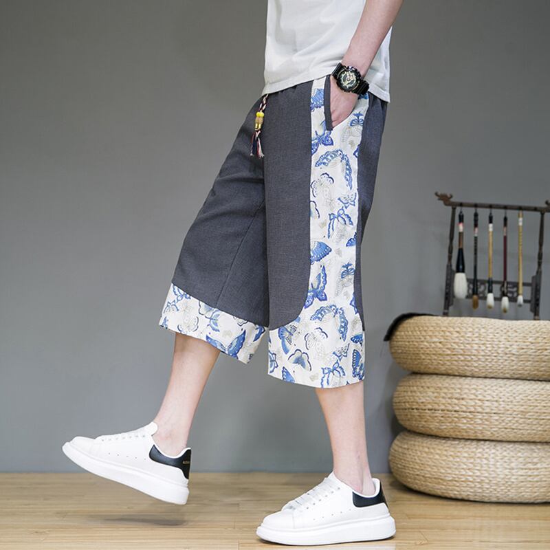 [JUNYI Series]★China style trousers★ 3color bottoms trousers casual pants unisex men's large size switching 3/4 length short length pants