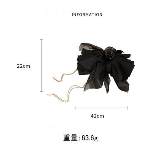 [Drejew Series] ★Hair Ornament★ Hair Clip Ladies Accessory Ribbon Fringe Large Date Black