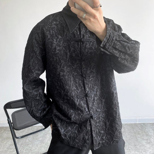 [Orange Family Series] ★China Style Shirt★ Chinese Clothes Tops Unisex Men's Black Black China Button