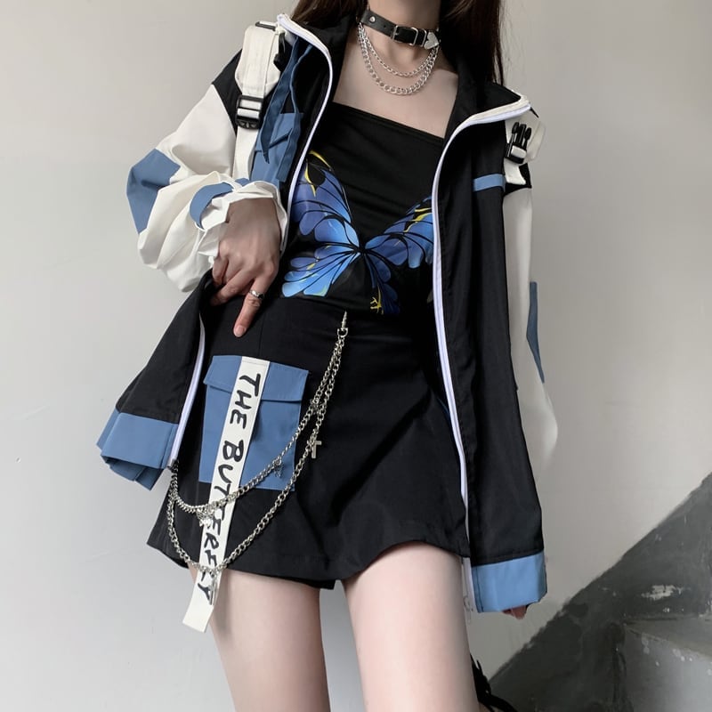 [Momoko Sakura Series] ★Jacket★ Outerwear cute color scheme original white blue black easy to match ladies