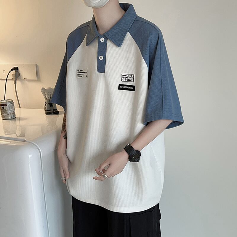 [KADISHOU Series] ★POLO Shirt★ Tops Short Sleeve 2color Unisex Men's Color Scheme Black Blue