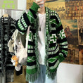 Load image into Gallery viewer, [Gaeteisho Series] ★Cardigan★ 2color Black or Green Sweater Print Unique Fringe Unisex Large Size
