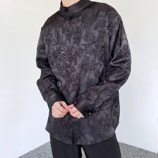 [Illustrated series] ★China style shirt★ 2color tops long sleeve shirt unisex men's bamboo pattern ML XL casual