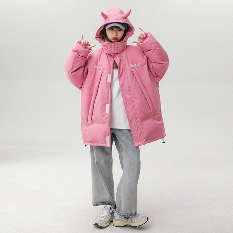 [Suikoishi Series] ★Winter Coat★ Cotton Coat Outerwear 3color Unisex Men's Cute Ears Pink Black Beige