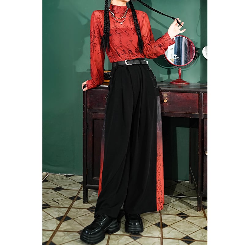 [Kokaisha---Shinkyo Series]★China style trousers★Bottoms Gaucho pants Letter pattern Slimming Easy to match