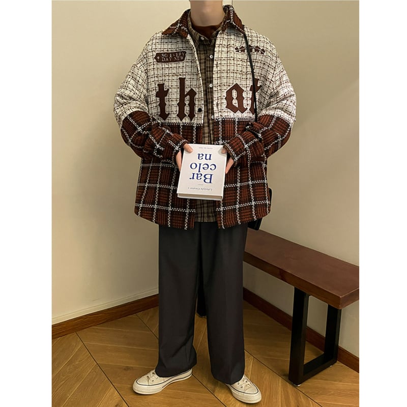 [YOULIN Series] ★Outer★ 3color Unisex Men's Plaid Pattern Coffee Color Green Black