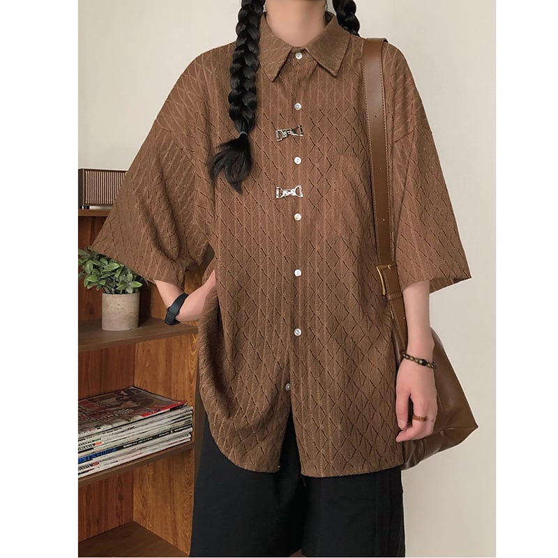 [KKTLL Series]★Shirt★ Thin Transparent Tops Unisex Men's Short Sleeve Shirt ML XL Coffee Color