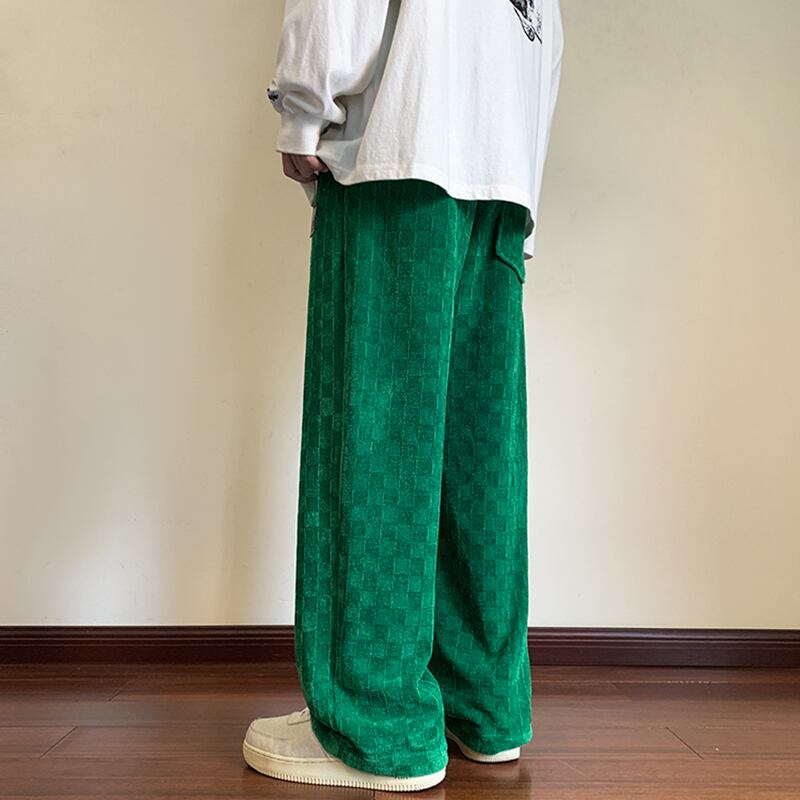 [KADISHOU Series] ★Casual Pants★ 3color Bottoms Trousers Men's Large Size Plaid Pattern Black White Green