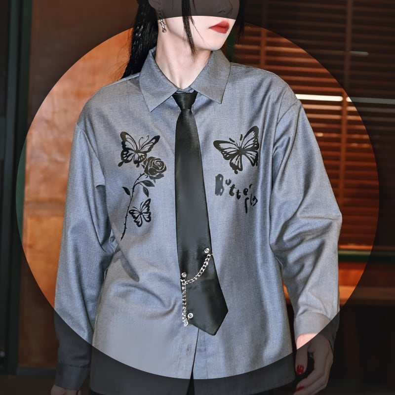 [Old Monster --- Butterfly Effect Series] ★Tie★ Comes with a chain, easy to match accessory, black, black, casual