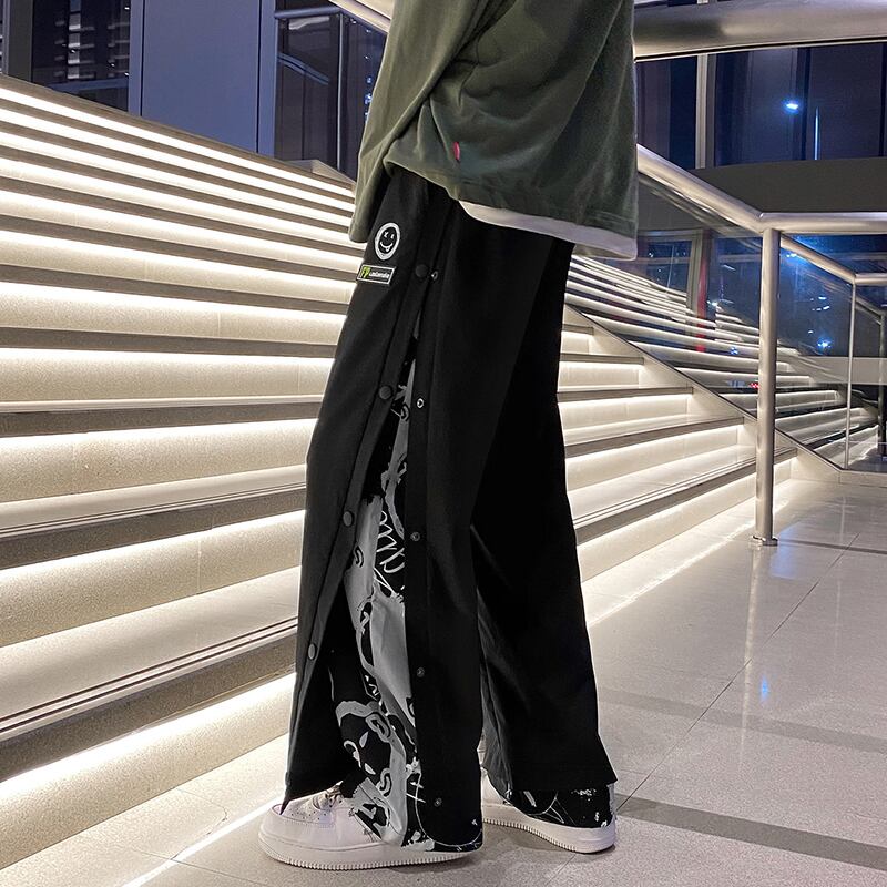 [XLQS Series]★Pants★ 2color Black or White Faux Layered Unisex Large Size Black White