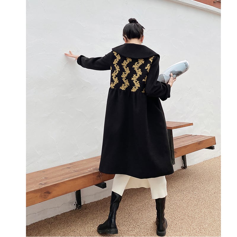 [First look series] ★China style coat★ Long coat outerwear coat cute black gold black SML