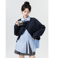 Load image into Gallery viewer, [WEIWU Series]★Tops★ Faux layered POLO neck color scheme fashion loose blue blue
