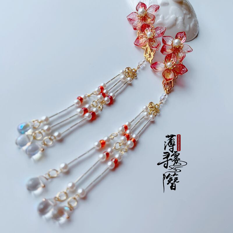 [Usagiri Hironkan Series]★China Hair Ornament★Hairpin Pair Fringe Flower Original Retro Fireworks Festival Chinese Clothes