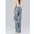 Load image into Gallery viewer, [XURU series] ★Denim pants★ Bottoms Trousers Floral pattern slimming ladies Blue Blue XS S M L XL
