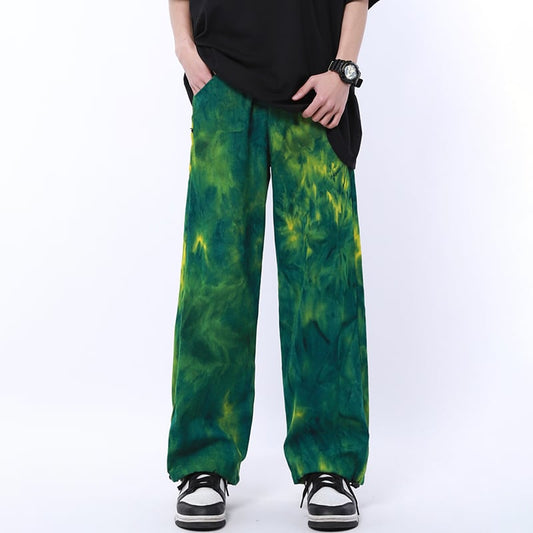 [MGJM Series] ★Casual Pants★ Bottoms Trousers Oil Painting Style Unisex Men's ML XL Elastic Waist Green Green