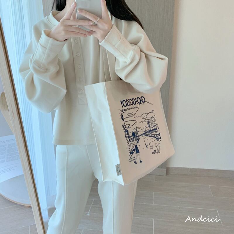 [Andcici Series]★Bag★ 2color tote bag, canvas bag, large capacity, date, commuting to work, school, cute, ladies, easy to match