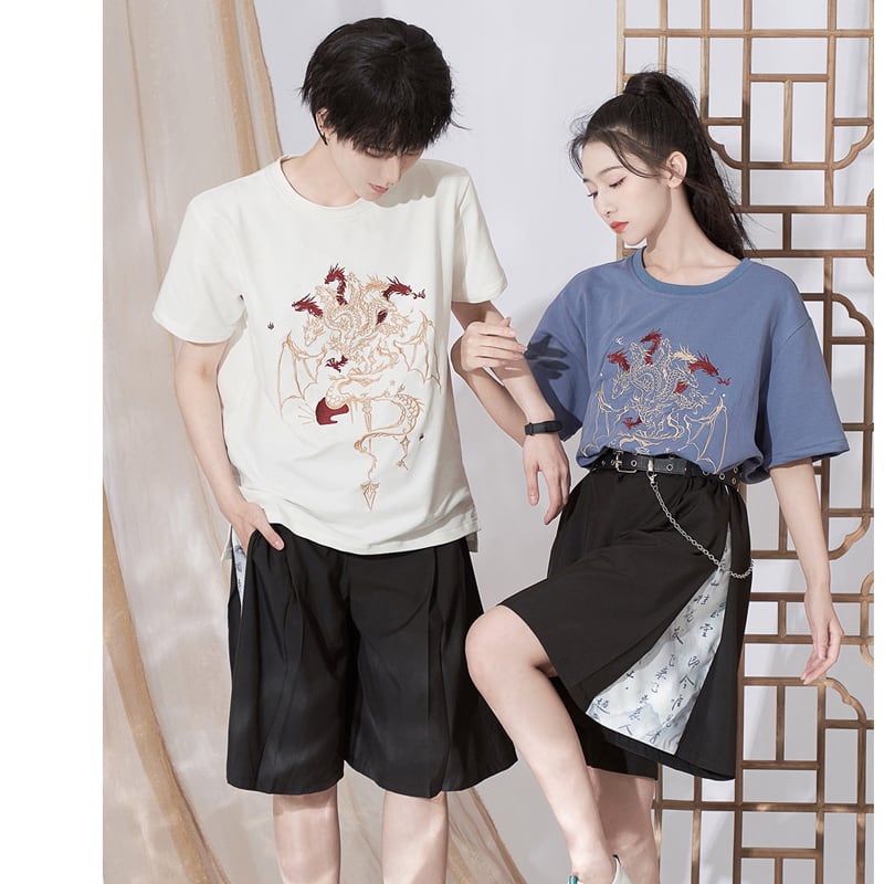 [Kyodo series]★China style pants★Bottoms, shorts, shorts, unisex, letter pattern, black, black